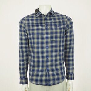 New Under Armour UA Tradesman Flex Flannel Shirt Mens Small Blue Gray Plaid Snap